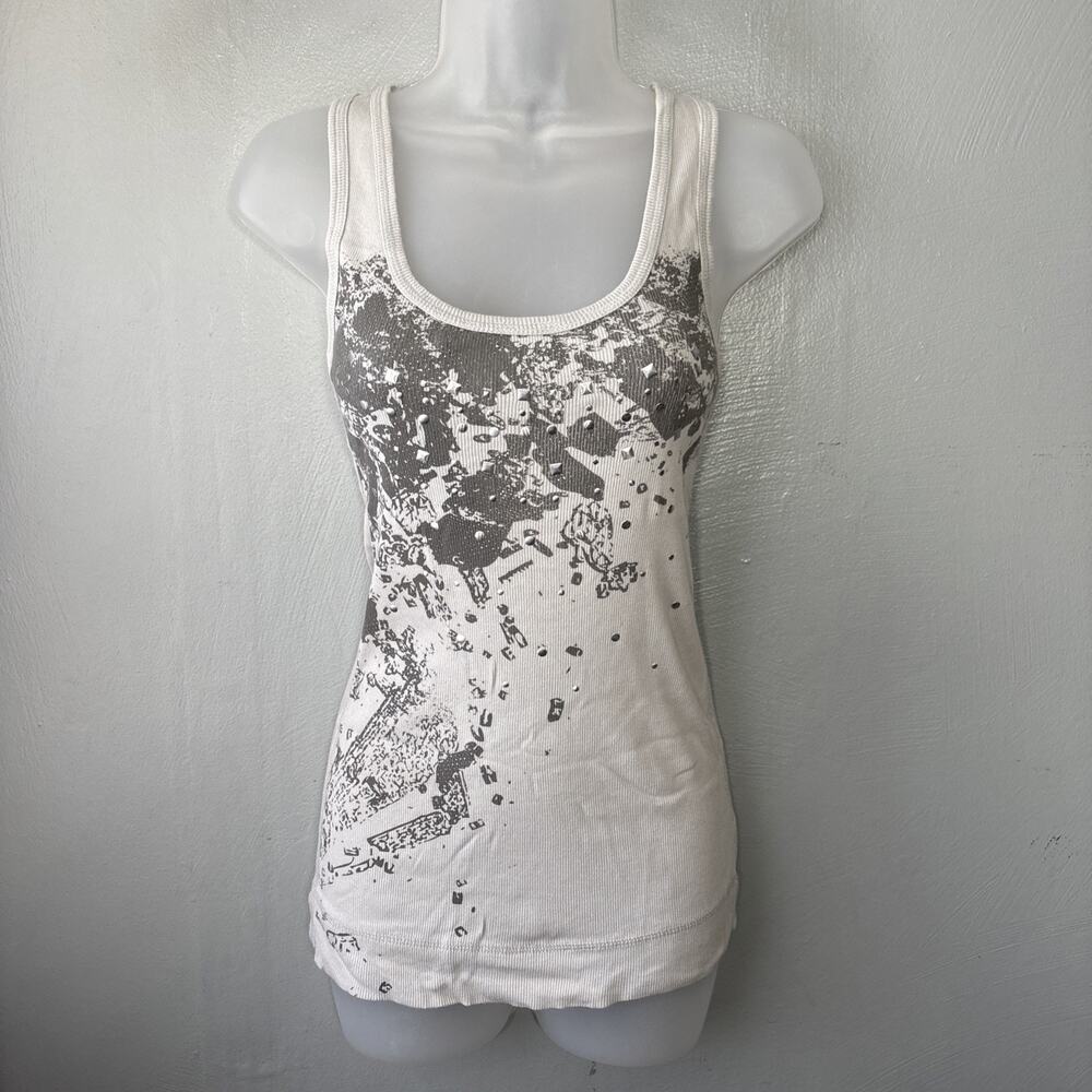 Decree Tank Top Size Medium Gray Ribbed Silver Studded Coquette Y2K Fairy Grunge - Picture 2 of 8